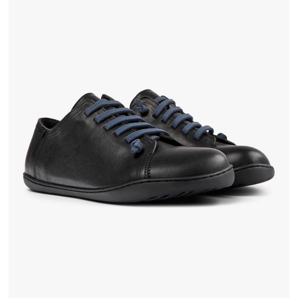 Camper Peu Cami Low Top Black Leather Lace Up Barefoot Style Wide Toe Box EU 42